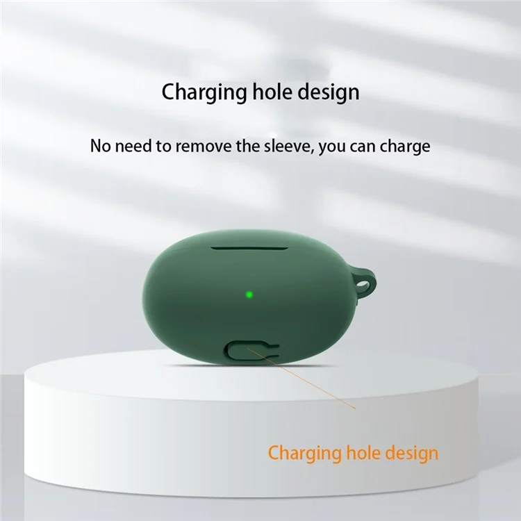 Silicone Case for Oppo Enco Free 3 Bluetooth-compatible Earphone Charging Case Sleeve Cover with Buckle - Blackish Green