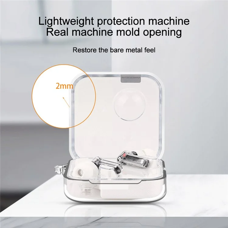 For Nothing Ear (2) Silicone Cover Wireless Bluetooth-compatible Earphone Dust-proof Case with Anti-lost Buckle - Transparent
