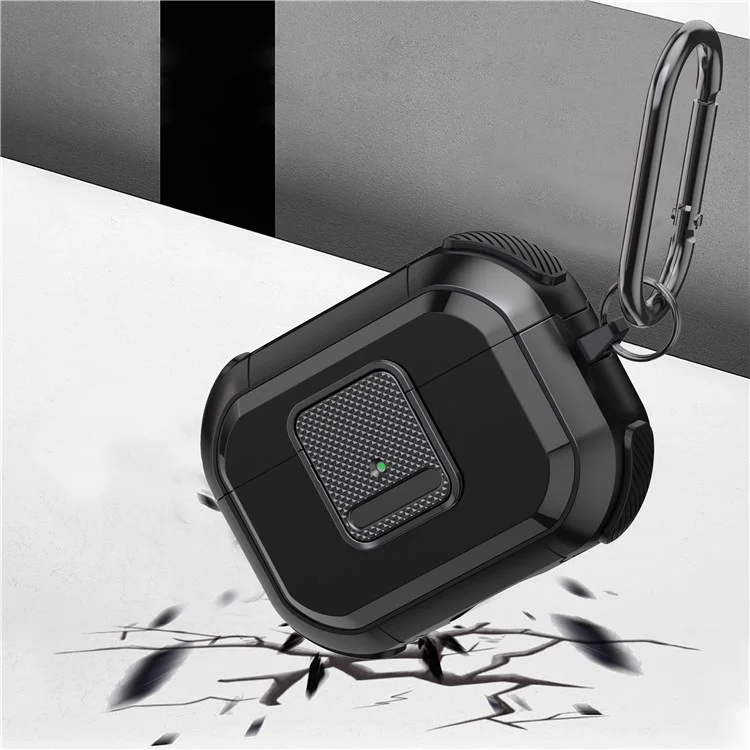 Capa à prova de choques para a capa de proteção da Apple AirPods Pro, com trava, mosquetão TWS Headset TPU PC - Preto