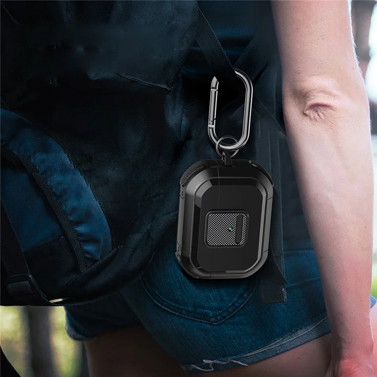 Capa à prova de choques para a capa de proteção da Apple AirPods Pro, com trava, mosquetão TWS Headset TPU PC - Preto