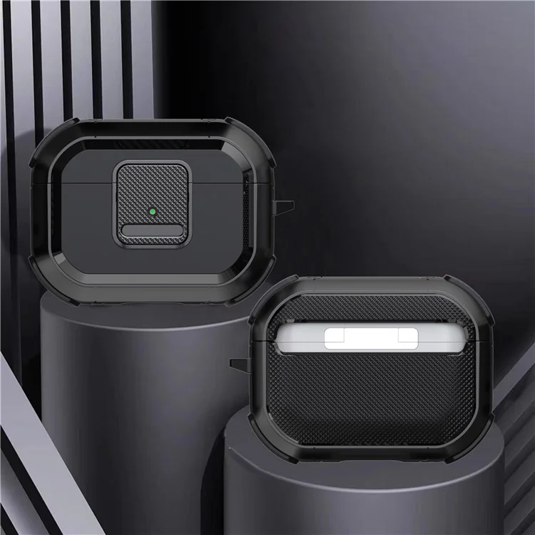 Capa à prova de choques para a capa de proteção da Apple AirPods Pro, com trava, mosquetão TWS Headset TPU PC - Preto