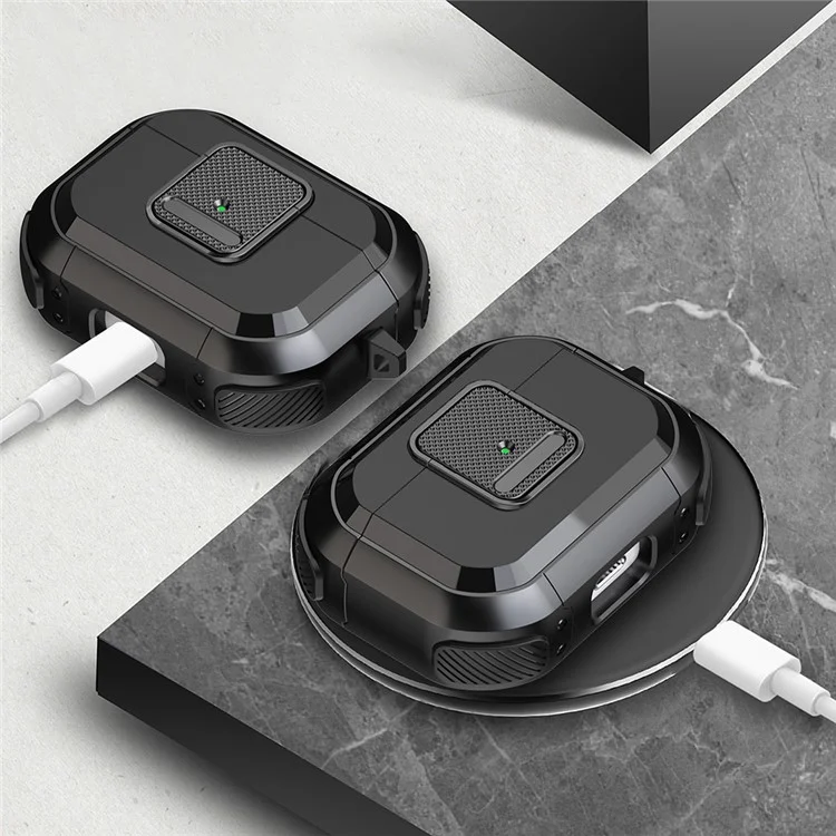 Capa à prova de choques para a capa de proteção da Apple AirPods Pro, com trava, mosquetão TWS Headset TPU PC - Preto