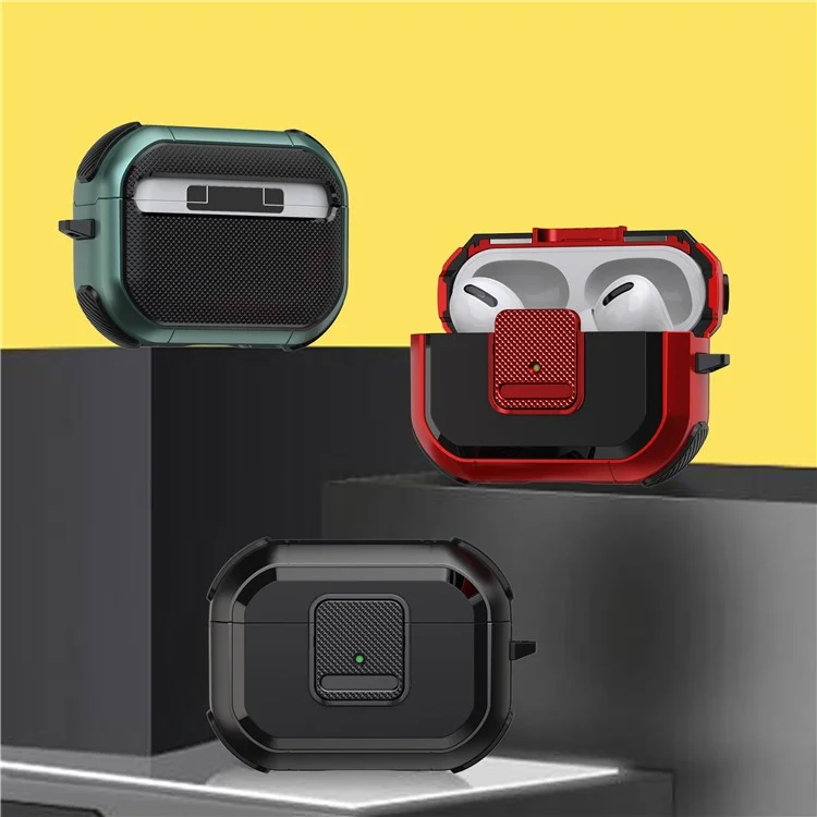 Capa à prova de choques para a capa de proteção da Apple AirPods Pro, com trava, mosquetão TWS Headset TPU PC - Preto