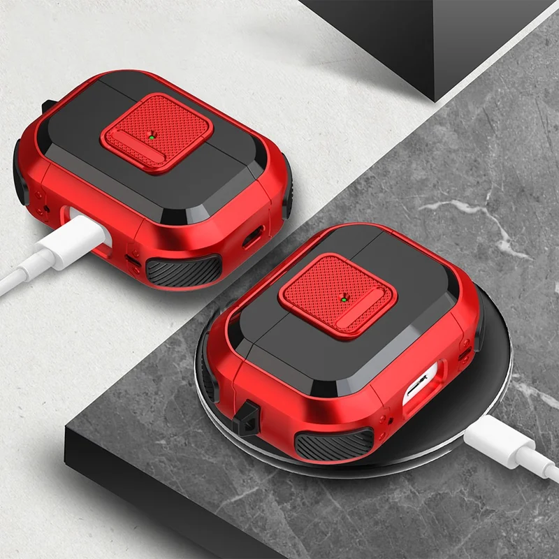 TPU PC Cover for AirPods Pro 2 Case Bluetooth-compatible Headset Protective Case with Lock, Carabiner - Army Green