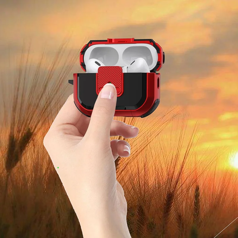 TPU PC Cover for AirPods Pro 2 Case Bluetooth-compatible Headset Protective Case with Lock, Carabiner - Black