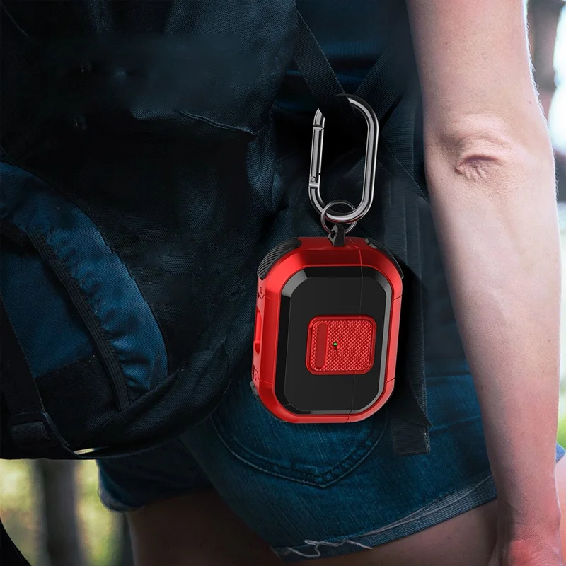 TPU PC Cover for AirPods Pro 2 Case Bluetooth-compatible Headset Protective Case with Lock, Carabiner - Black