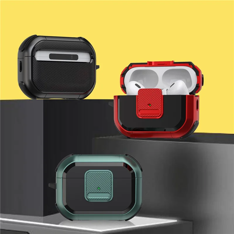 TPU PC Cover for AirPods Pro 2 Case Bluetooth-compatible Headset Protective Case with Lock, Carabiner - Black