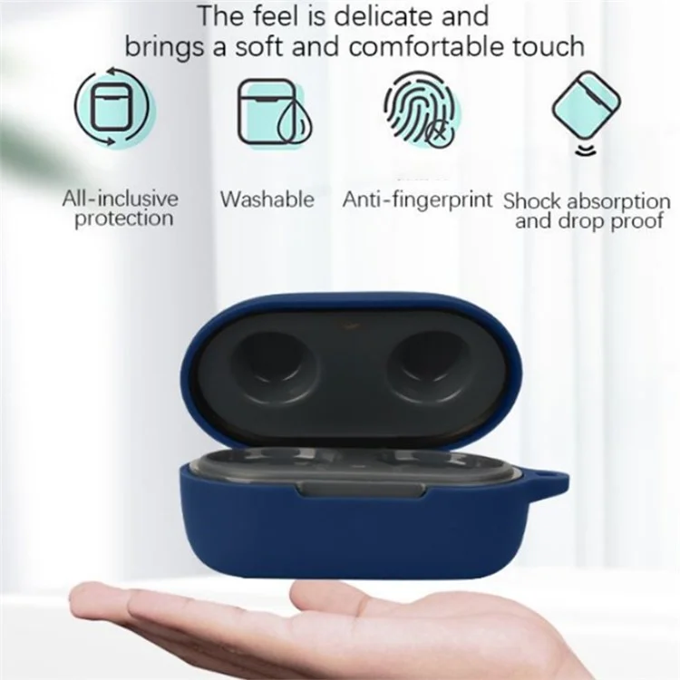 For BOAT Airdopes 441 Protective Sleeve with Buckle Bluetooth-compatible Earphone Charging Case Silicone Cover - Dark Blue