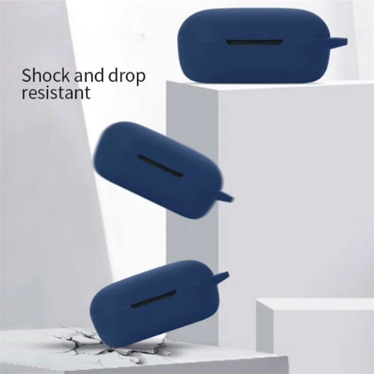 For BOAT Airdopes 441 Protective Sleeve with Buckle Bluetooth-compatible Earphone Charging Case Silicone Cover - Dark Blue