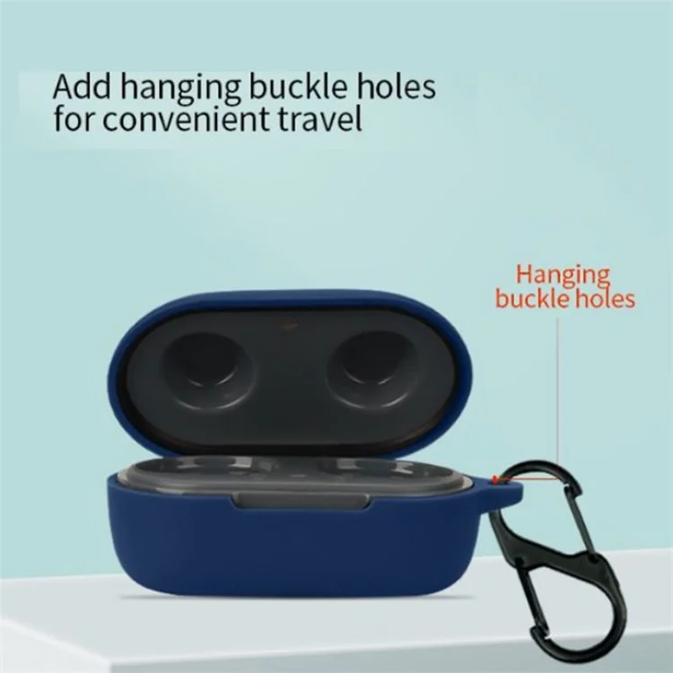 For BOAT Airdopes 441 Protective Sleeve with Buckle Bluetooth-compatible Earphone Charging Case Silicone Cover - Dark Blue