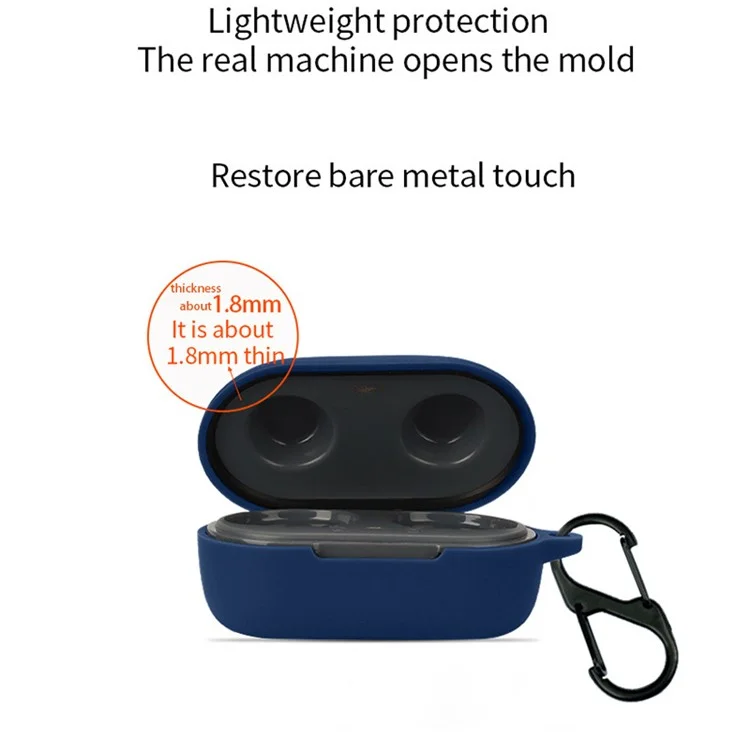 For BOAT Airdopes 441 Protective Sleeve with Buckle Bluetooth-compatible Earphone Charging Case Silicone Cover - Dark Blue