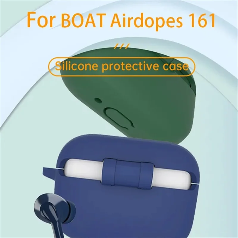 Силиконовый чехол для защиты от пыли для BOAT Airdopes 161 Bluetooth-наушников с защитным чехлом и карабином - темно-синий