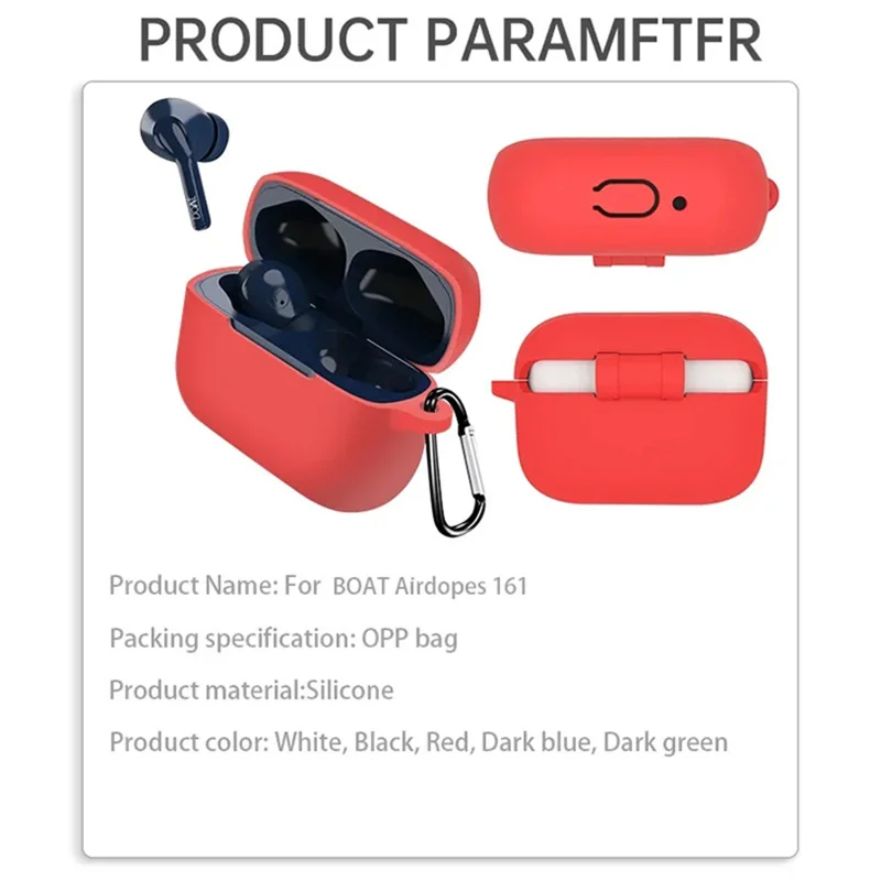 Anti-dust Silicone Cover for BOAT Airdopes 161 Bluetooth-compatible Earphone Protective Sleeve with Carabiner - White