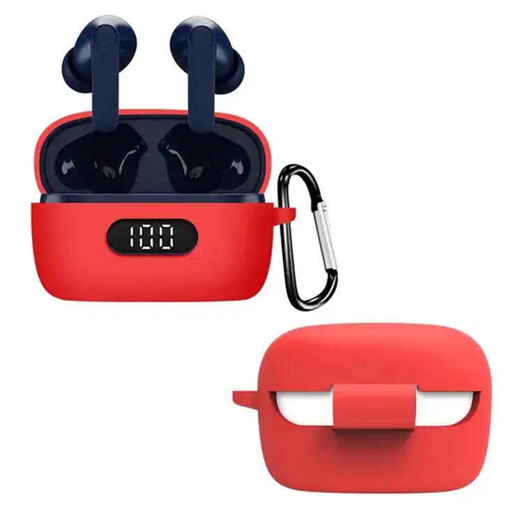 Drop-proof Silicone Cover for BOAT Airdopes 121 Pro Bluetooth-compatible Earphone Protective Sleeve with Carabiner - Red