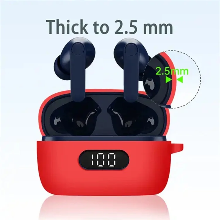 Drop-proof Silicone Cover for BOAT Airdopes 121 Pro Bluetooth-compatible Earphone Protective Sleeve with Carabiner - Red