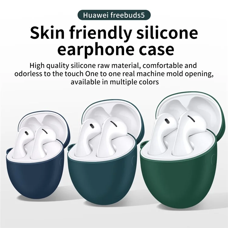 Funda de silicona para Huawei FreeBuds 5, cubierta protectora antiagresiones, auriculares Bluetooth protectores con gancho - Verde negruzco