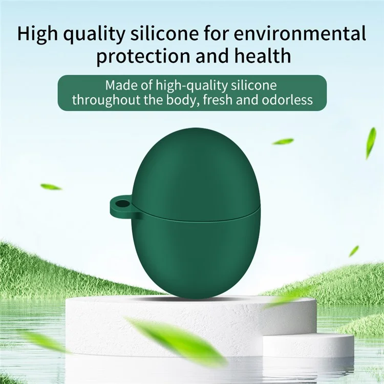 Funda de silicona para Huawei FreeBuds 5, cubierta protectora antiagresiones, auriculares Bluetooth protectores con gancho - Verde negruzco