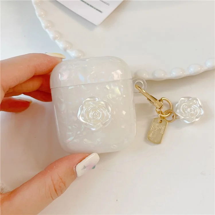 Para Apple AirPods com Estojo de Carregamento (2016) / (2019) / AirPods com Estojo de Carregamento Sem Fio (2019) Capa TPU com Decoração de Camélia