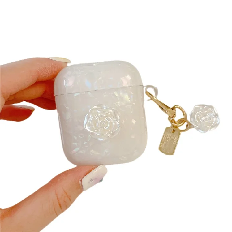 Para Apple AirPods com Estojo de Carregamento (2016) / (2019) / AirPods com Estojo de Carregamento Sem Fio (2019) Capa TPU com Decoração de Camélia