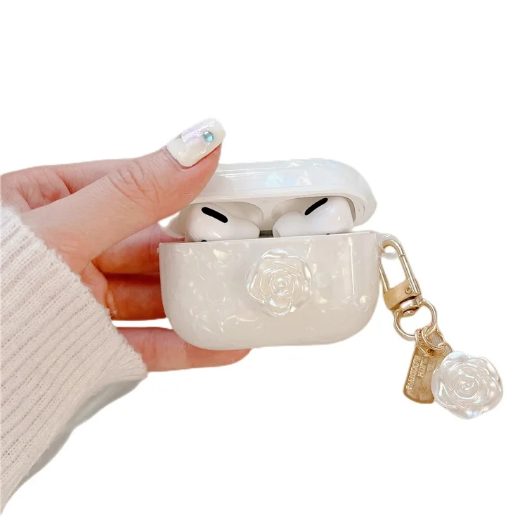 Per AirPods Pro TPU Case Shell Grain Camellia Pattern Shockproof Case con Camellia Decor