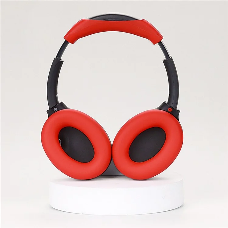 1 Pair Silicone Earmuff Cushion Replacement with 1 Headband Cover for Sony WH-CH720N Headphone - Red