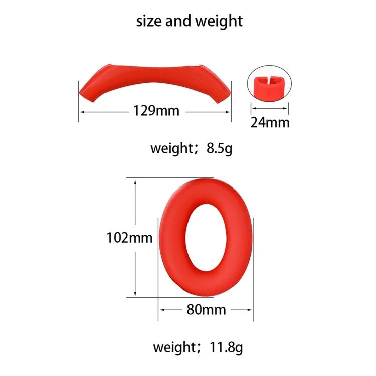 1 Pair Silicone Earpad Case with 1 Head Beam Cover for Sony WH-CH720N Headphone - Red