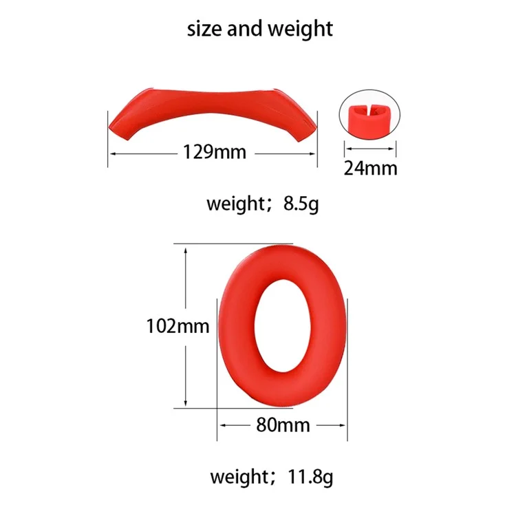 1 Paar Silikon-ohrschützer-kissen-ersatz Mit 1 Stirnbandabdeckung Für Sony Wh-ch720n-kopfhörer - Rot