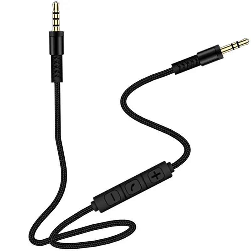 1.2m 3.5mm to 3.5mm Male to Male Stereo Audio Aux Cable Headphone Cord with Press Key Volume Control Mic - Black