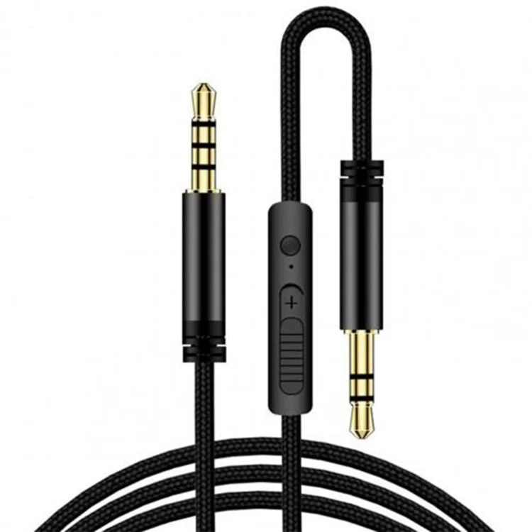 1,2 m Ohrhörer-Kabel, Audioverlägerungskabel, Stecker 3,5 mm auf 3,5 mm, männlich auf männlich, Aux-Kabel, Kord mit Lautstärkeregelung und Mikrofon - Schwarz