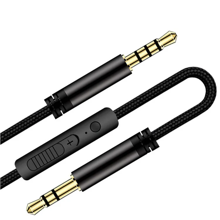 1,2 m Ohrhörer-Kabel, Audioverlägerungskabel, Stecker 3,5 mm auf 3,5 mm, männlich auf männlich, Aux-Kabel, Kord mit Lautstärkeregelung und Mikrofon - Schwarz