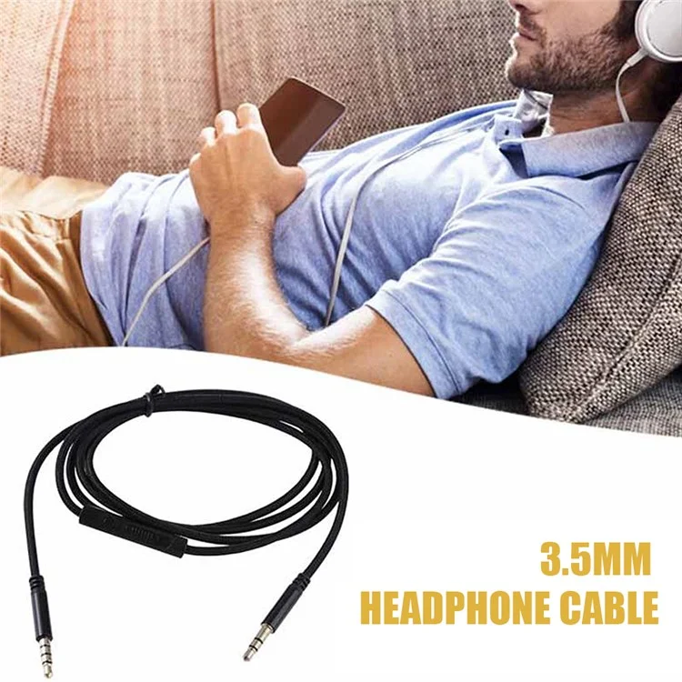 1,2 m Ohrhörer-Kabel, Audioverlägerungskabel, Stecker 3,5 mm auf 3,5 mm, männlich auf männlich, Aux-Kabel, Kord mit Lautstärkeregelung und Mikrofon - Schwarz