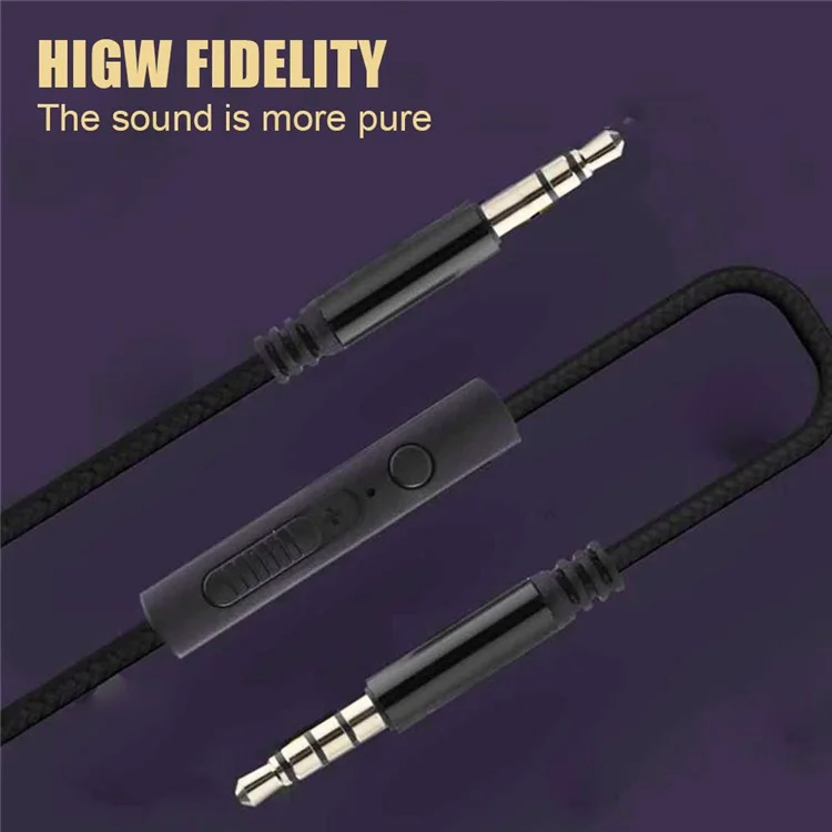 1,2 m Ohrhörer-Kabel, Audioverlägerungskabel, Stecker 3,5 mm auf 3,5 mm, männlich auf männlich, Aux-Kabel, Kord mit Lautstärkeregelung und Mikrofon - Schwarz