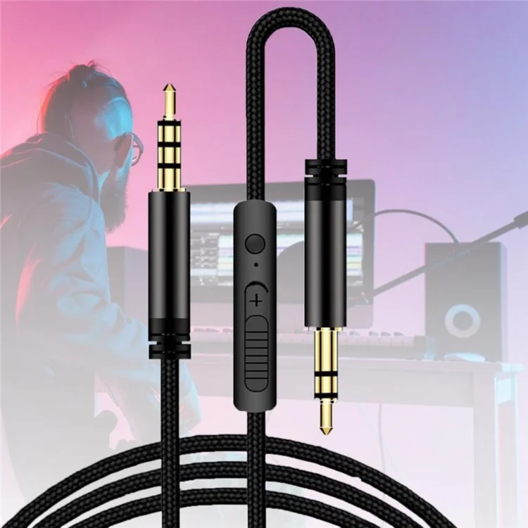 1,2 m Ohrhörer-Kabel, Audioverlägerungskabel, Stecker 3,5 mm auf 3,5 mm, männlich auf männlich, Aux-Kabel, Kord mit Lautstärkeregelung und Mikrofon - Schwarz