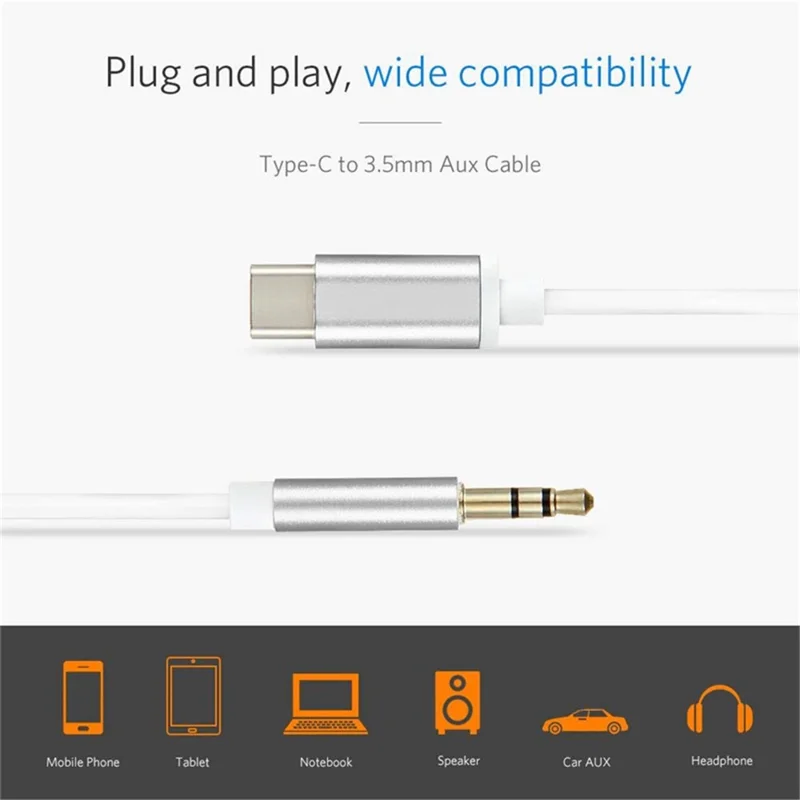 Type-C to 3.5mm Audio Cable Car Headphone Speaker Type C Converter Jack Aux Cord (Digital Version) - Silver