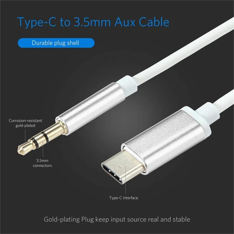 Type-C to 3.5mm Audio Cable Car Headphone Speaker Type C Converter Jack Aux Cord (Digital Version) - Silver