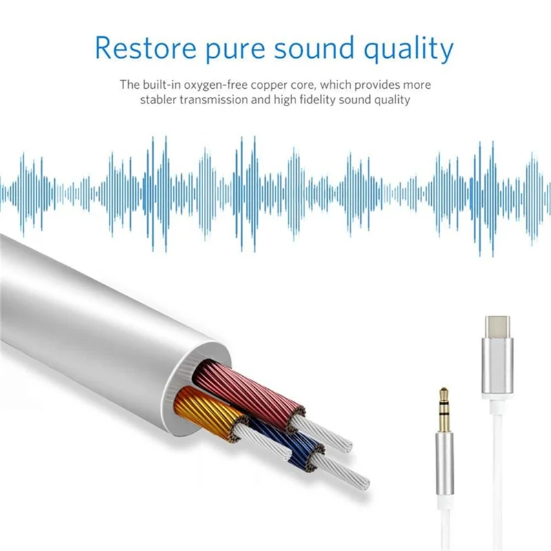 Type-C to 3.5mm Audio Cable Car Headphone Speaker Type C Converter Jack Aux Cord (Digital Version) - Silver