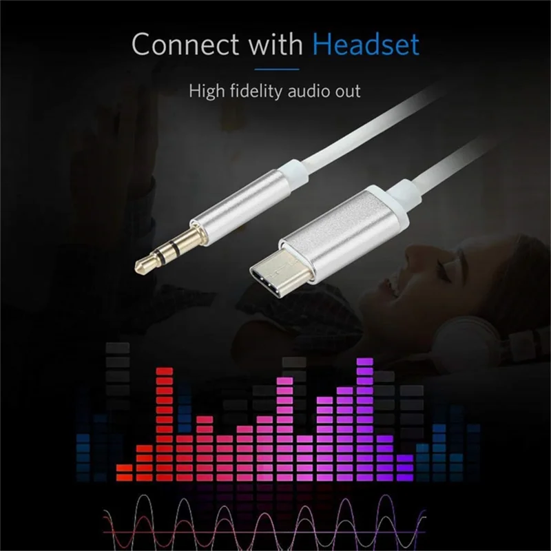 Type-C to 3.5mm Audio Cable Car Headphone Speaker Type C Converter Jack Aux Cord (Digital Version) - Silver