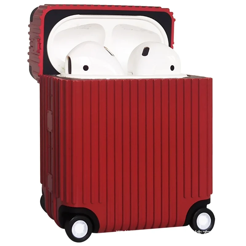 For Apple AirPods Pro / Pro 2 Charging Case Cover Wheel Luggage Design Silicone Case Bluetooth-compatible Headset Protector - Wine Red
