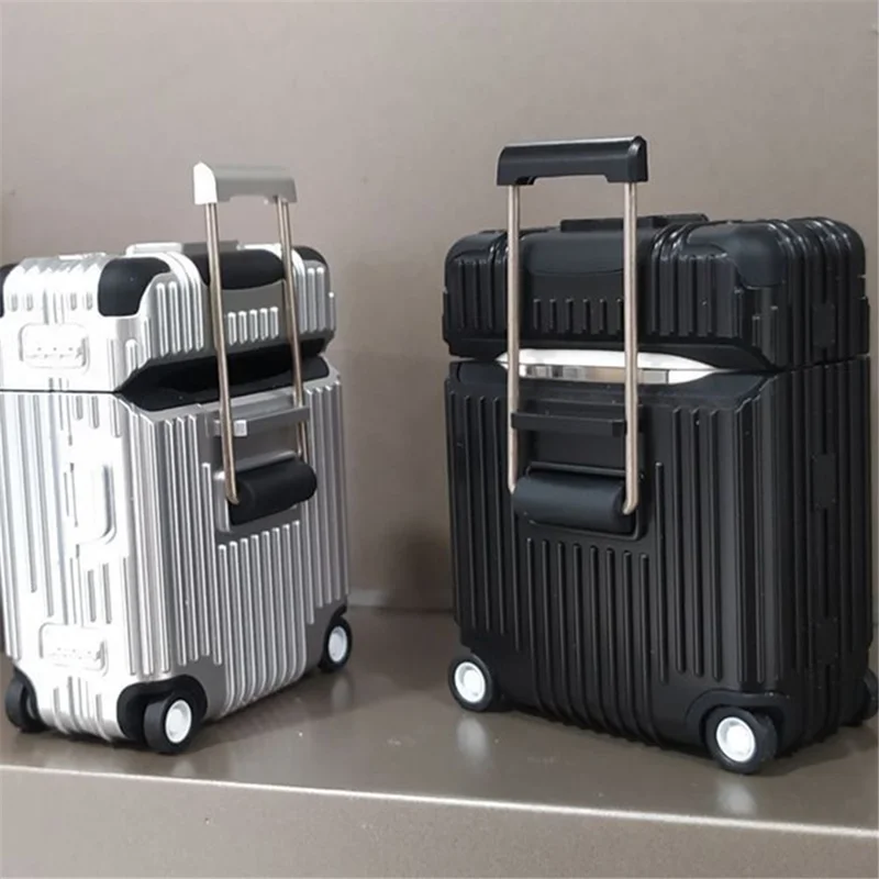 For Apple AirPods Pro / Pro 2 Charging Case Cover Wheel Luggage Design Silicone Case Bluetooth-compatible Headset Protector - Rose Gold