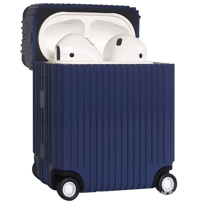 For Apple AirPods Pro / Pro 2 Charging Case Cover Wheel Luggage Design Silicone Case Bluetooth-compatible Headset Protector - Dark Blue