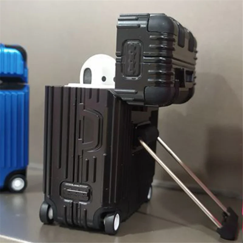 For Apple AirPods Pro / Pro 2 Charging Case Cover Wheel Luggage Design Silicone Case Bluetooth-compatible Headset Protector - Dark Blue