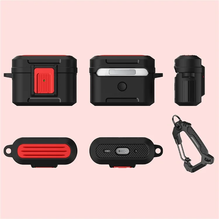 Per custodia protettiva AirPods Pro 2 Earphone con fibbia a pressione Disegno della custodia da viaggio TPU+PC Anti-caduta Copertura - Nero / Rosso