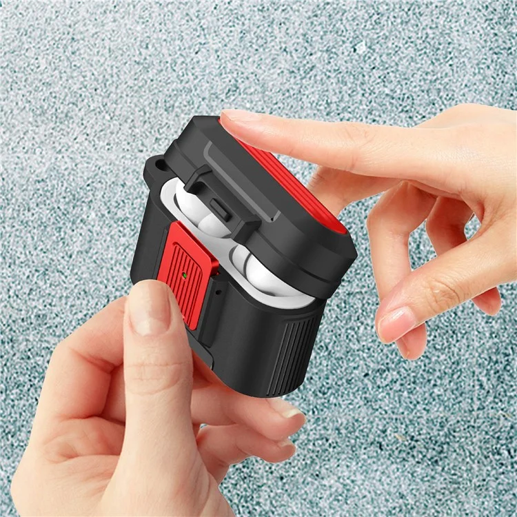 Per custodia protettiva AirPods Pro 2 Earphone con fibbia a pressione Disegno della custodia da viaggio TPU+PC Anti-caduta Copertura - Nero / Rosso