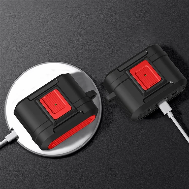 Per custodia protettiva AirPods Pro 2 Earphone con fibbia a pressione Disegno della custodia da viaggio TPU+PC Anti-caduta Copertura - Nero / Rosso