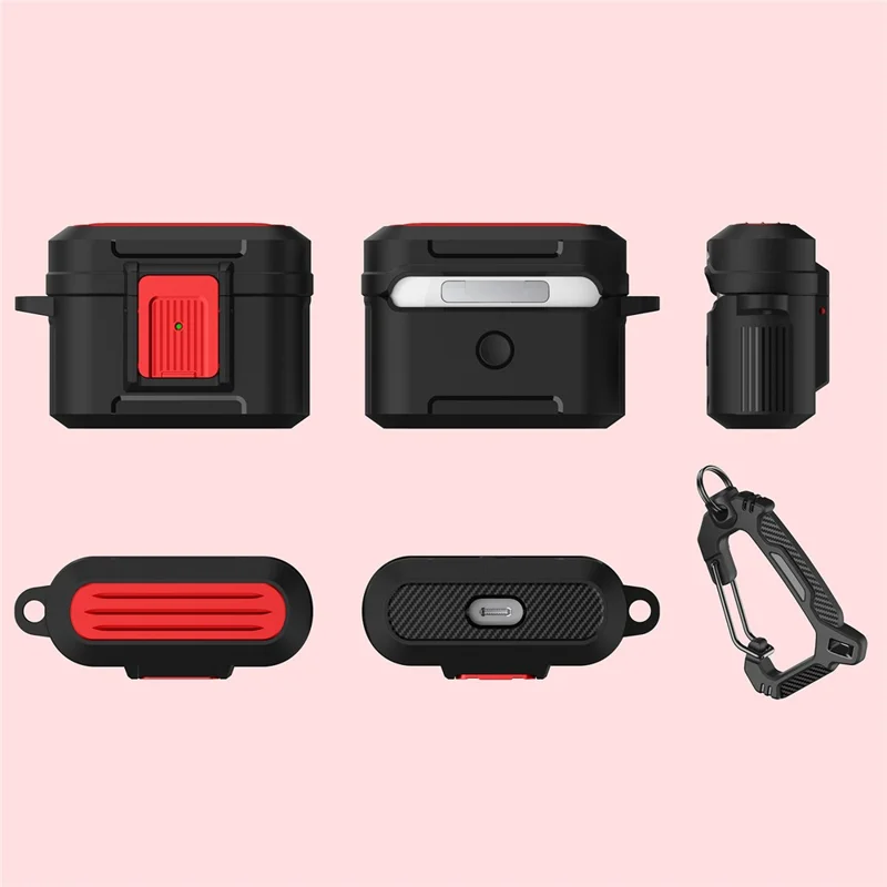 For Apple AirPods Pro Luggage Case Design Protective Case Pressing Buckle TPU+PC Anti-drop Cover - Black / Red