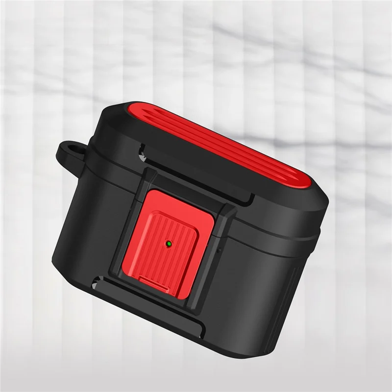 For Apple AirPods Pro Luggage Case Design Protective Case Pressing Buckle TPU+PC Anti-drop Cover - Black / Red