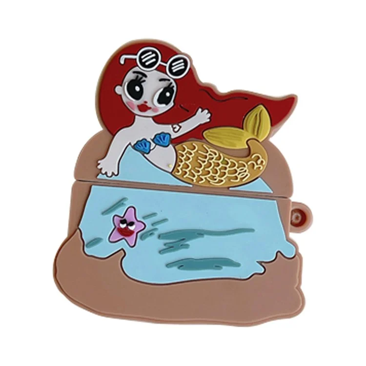 Mermaid Design Silicone Case for Apple AirPods 3 , Bluetooth-compatible Earphone Anti-drop Cover with Carabiner