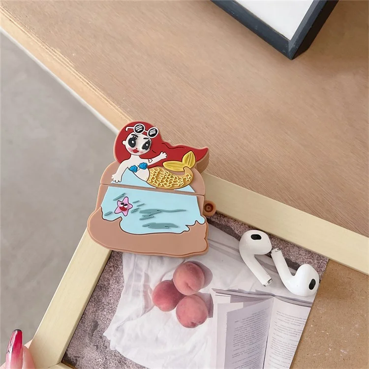 Mermaid Design Silicone Case for Apple AirPods 3 , Bluetooth-compatible Earphone Anti-drop Cover with Carabiner