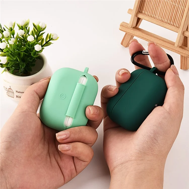 Funda para auriculares para Apple AirPods Pro, funda protectora de silicona y revestimiento de PC a prueba de golpes, con llavero - Verde fluorescente