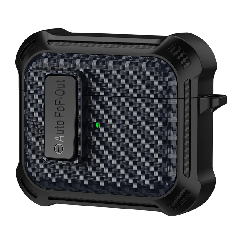 Per Apple AirPods 3 Pressing Buckle TPU+PC Protective Case Carbon Fiber Texture Bluetooth Earphone Cover - Zaffiro
